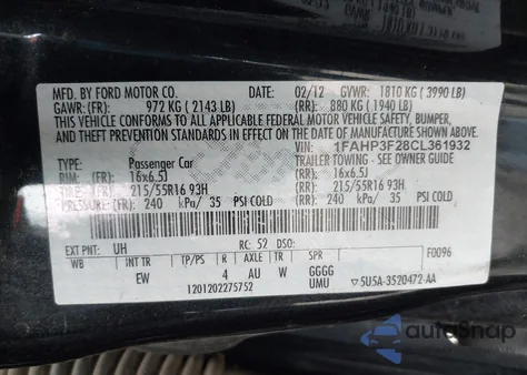 2012 Ford Focus Se z USA, uszkodzony, nr VIN 1FAHP3F28CL361932